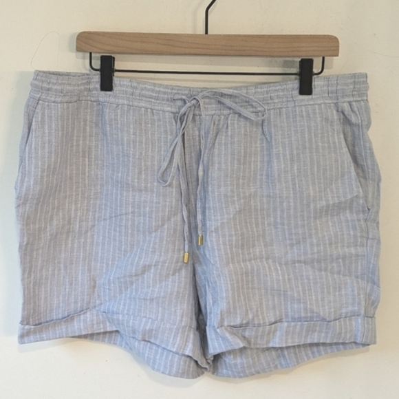 Ellen Tracy Blue White Stripes 100% Linen Drawstring Shorts Size Large - Picture 1 of 5